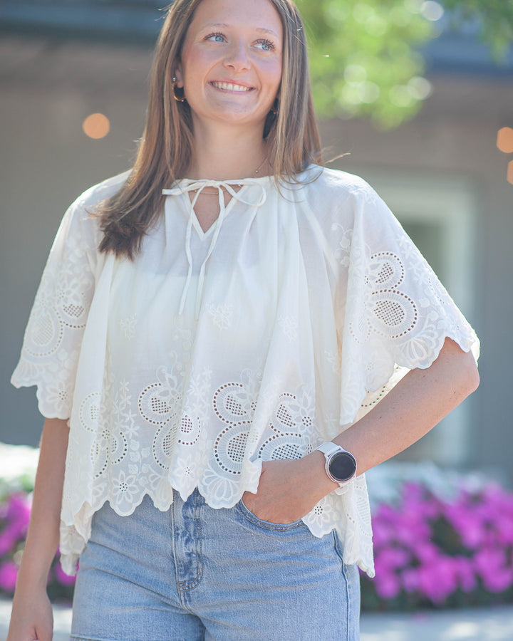 Hannah Eyelet Blouse-Ivory