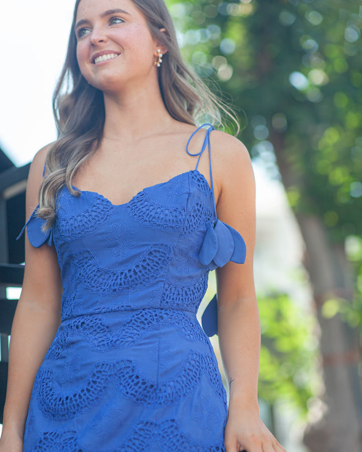 Alisha Scalloped Midi Dress-Royal Blue