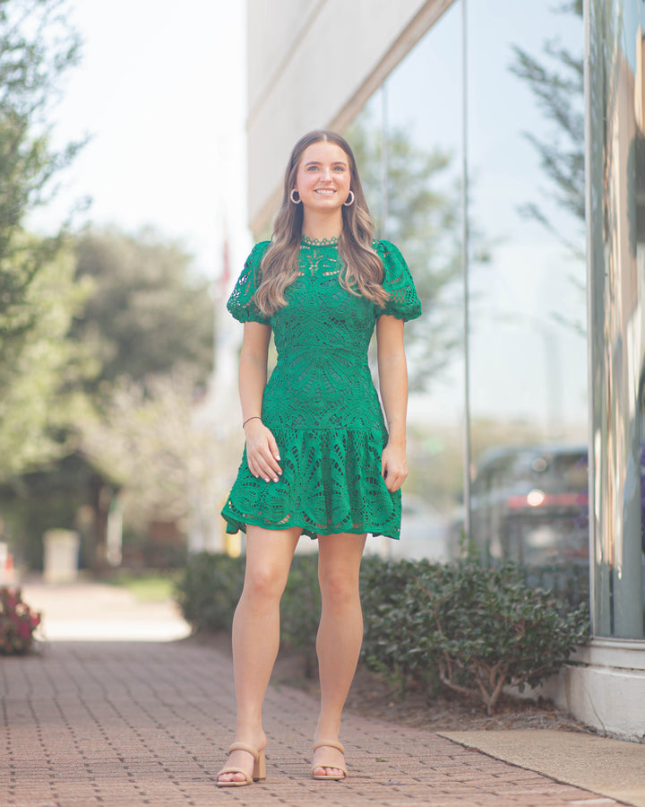 Clarisse A Line Lace Dress-Emerald