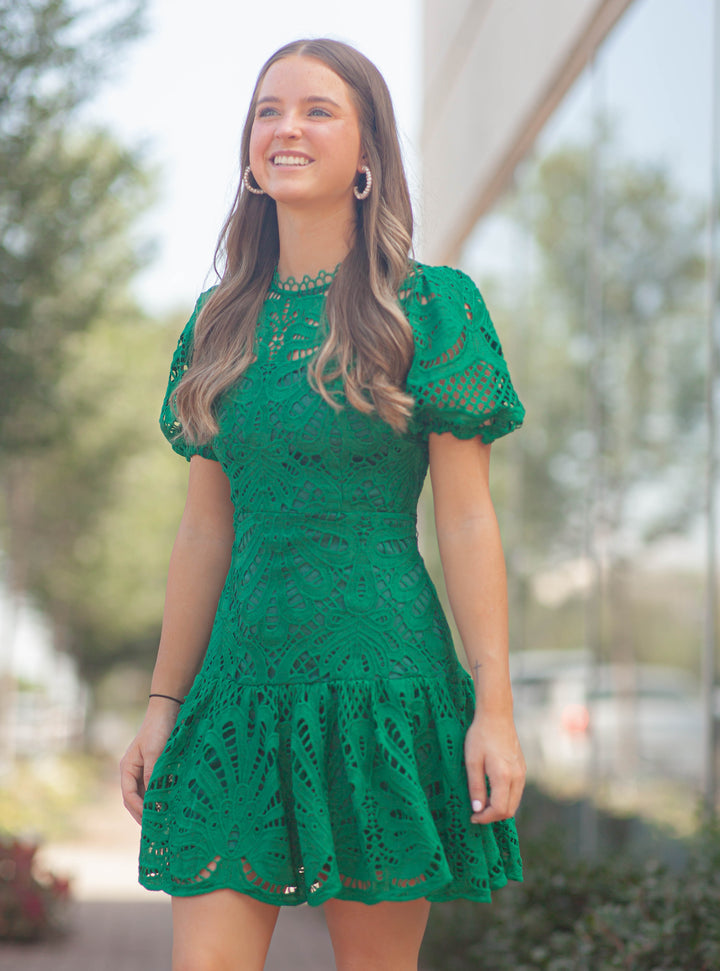 Clarisse A Line Lace Dress-Emerald