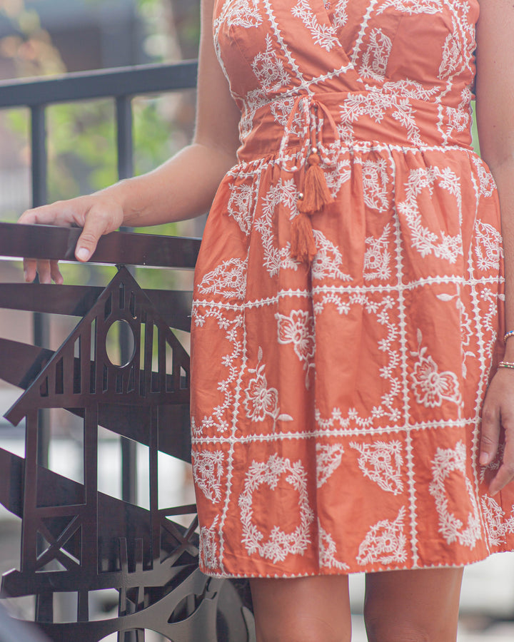 Selina Cap Sleeve Mini Dress-Rust