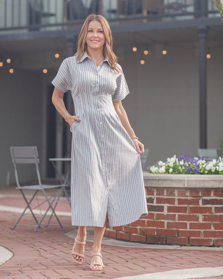 Audrey Button Up Dress-Grey