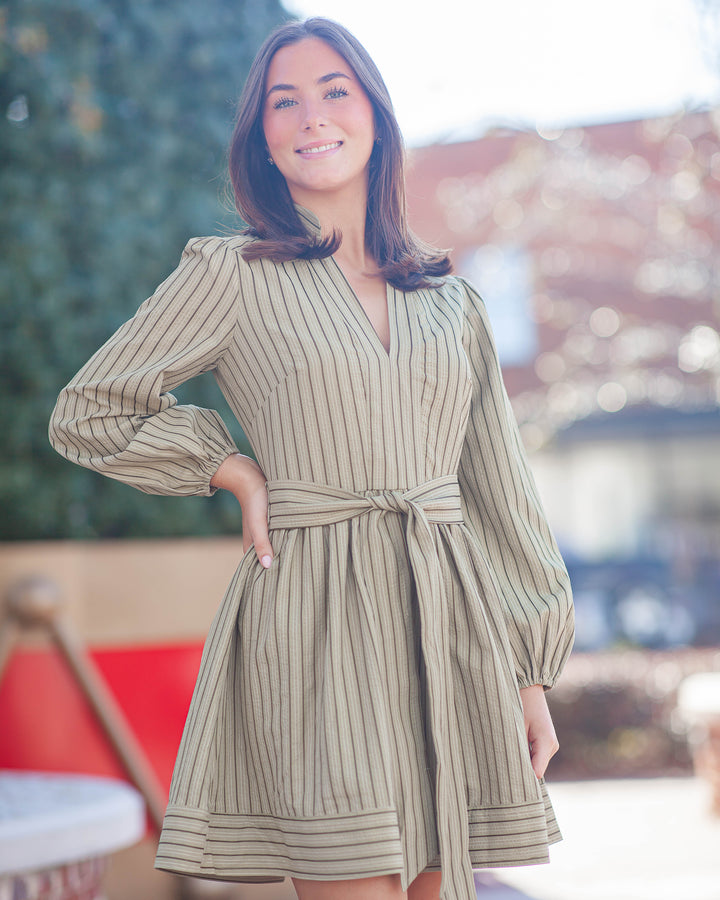 Marnie Striped Mini Dress-Olive