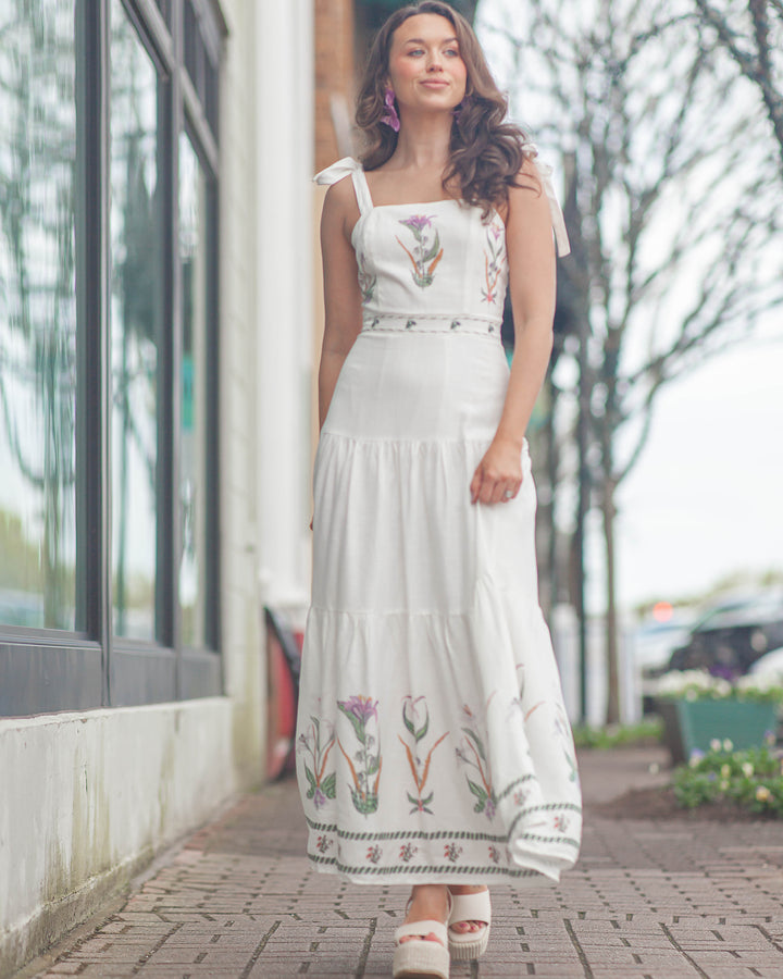 Olivia Placement Midi Dress-White