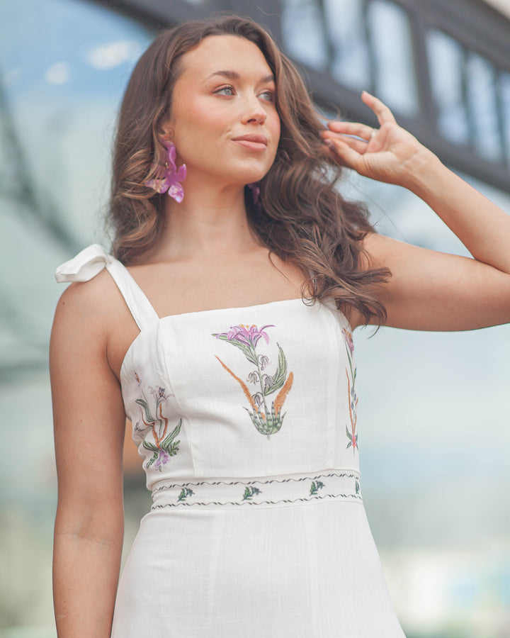 Olivia Placement Midi Dress-White