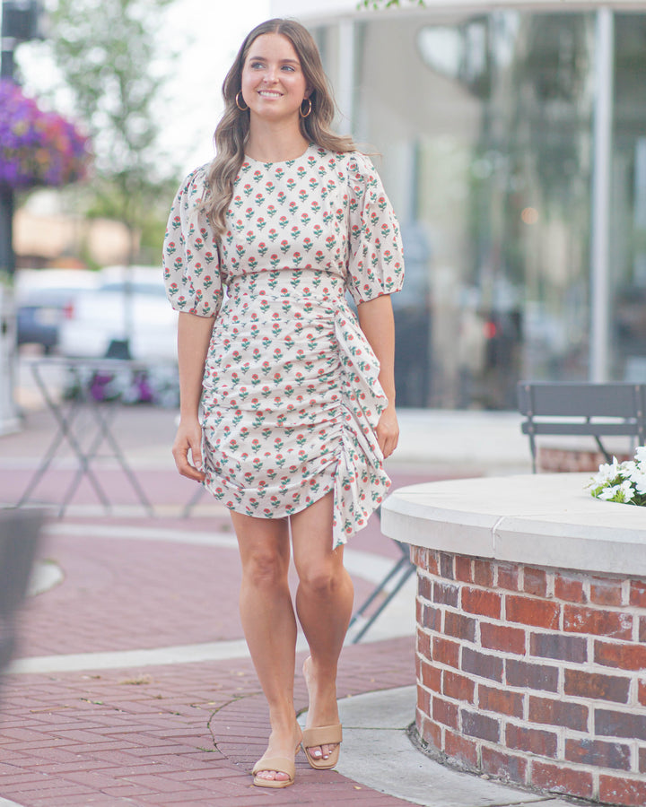 Jenny Ruched Mini Dress-Eggshell