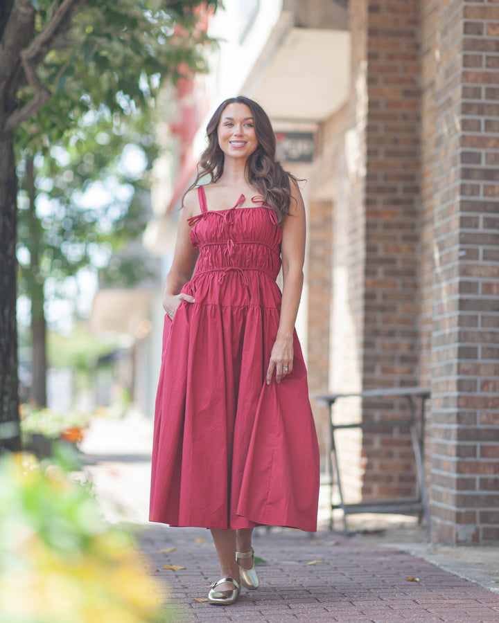 Lizzie Midi Dress w/ Bows-Crimson
