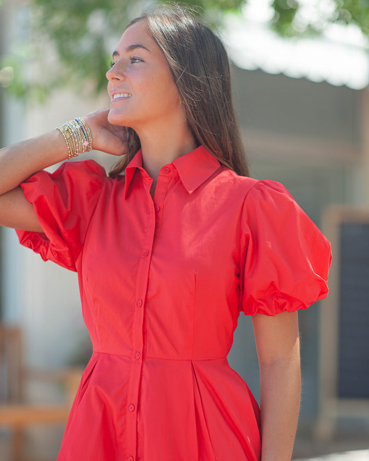Bella Bubble Hem Mini Dress-Poppy