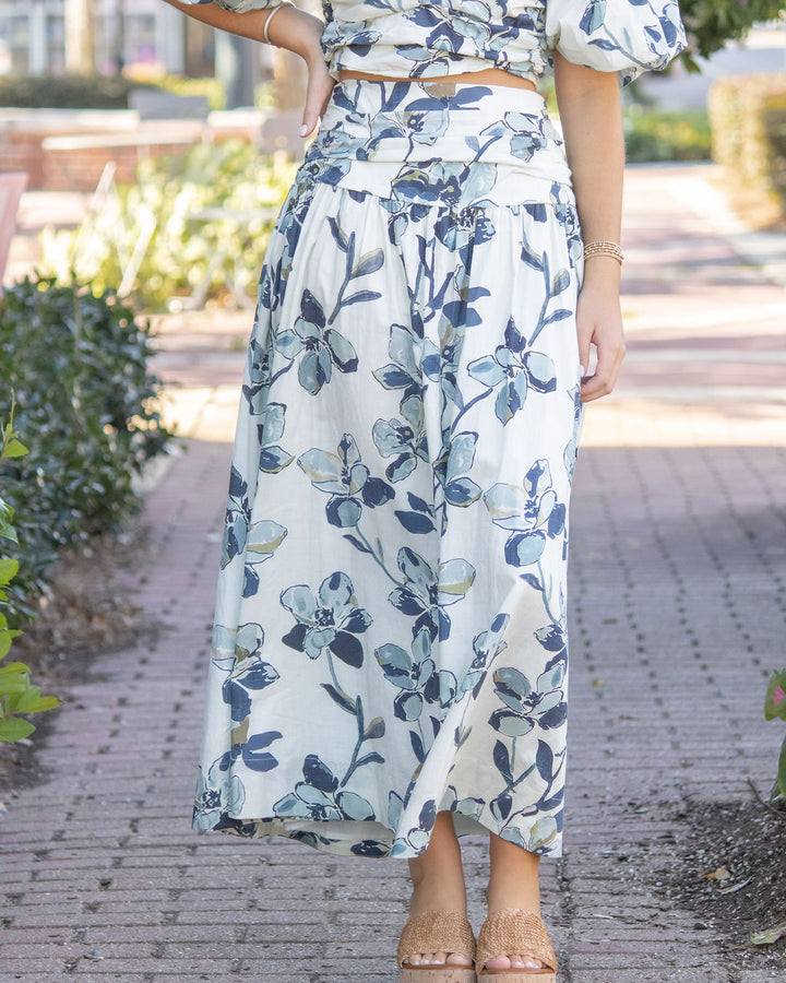 Helena Shirred Maxi Skirt-Navy
