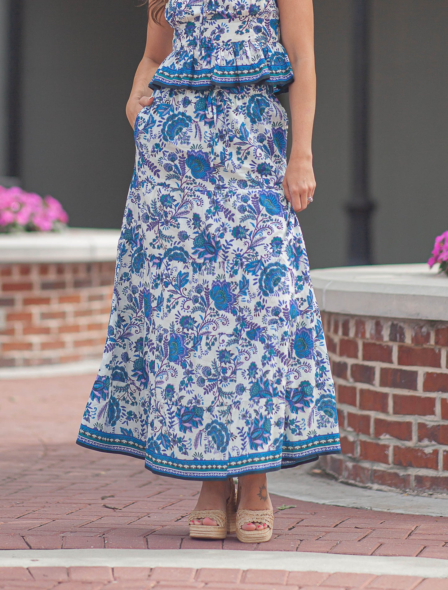 Lotus Maxi Skirt-Blue
