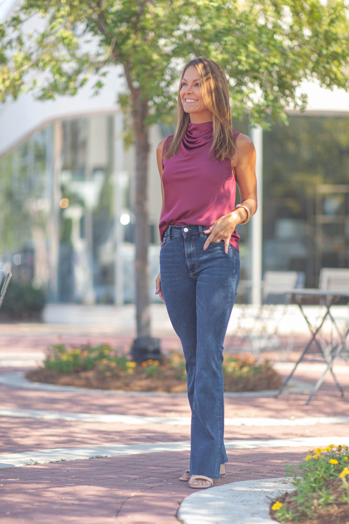 Claude Cowl Neck Top-Crimson