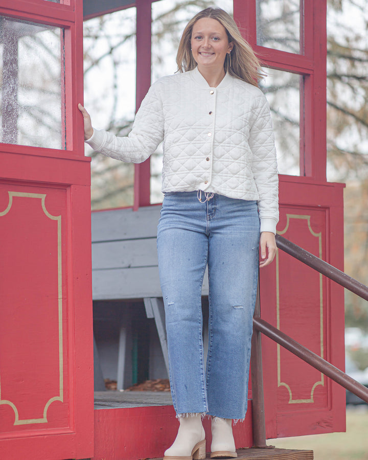 Beachwalk Quilted Bomber Jacket-Cloud