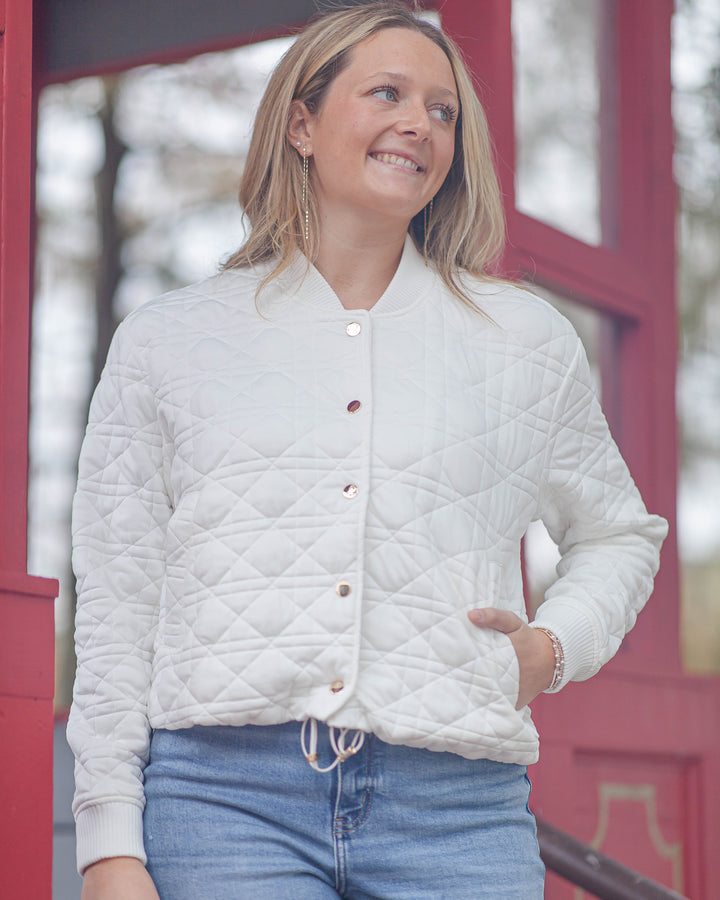 Beachwalk Quilted Bomber Jacket-Cloud
