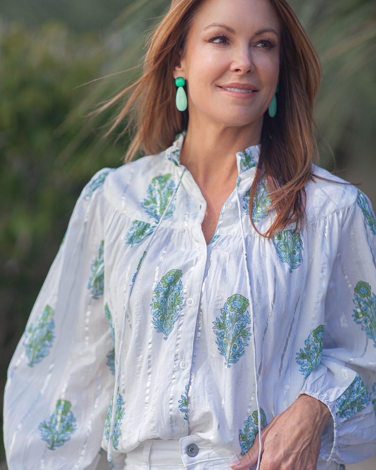 Olive Blouse-Hibiscus
