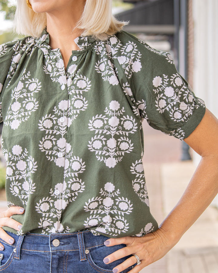 Reagan Blouse-Evergreen