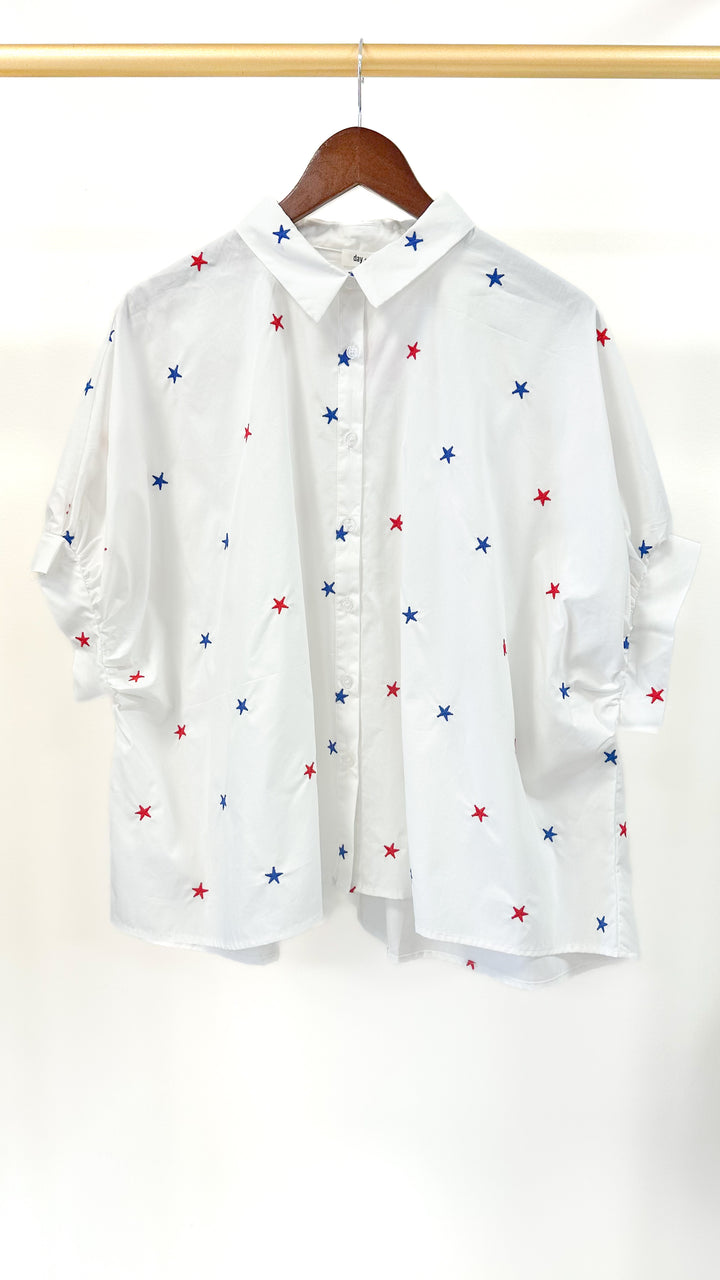 Americana Star Oversized Top-White