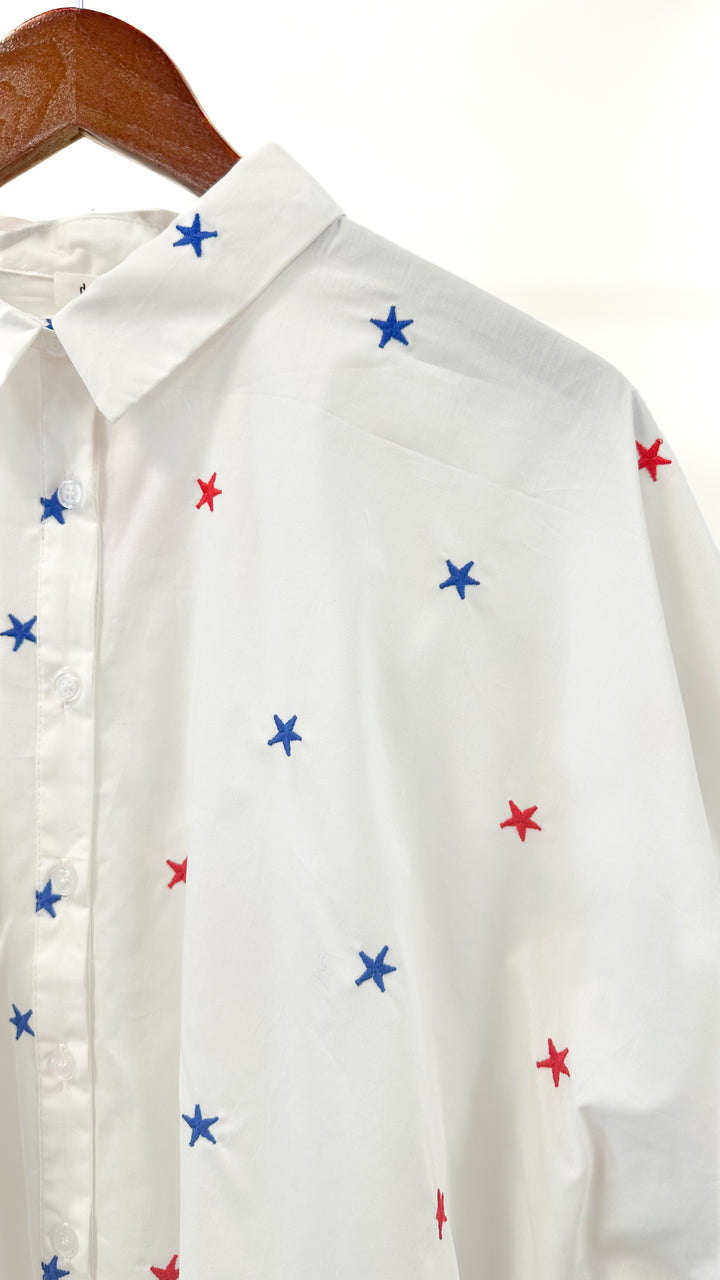 Americana Star Oversized Top-White