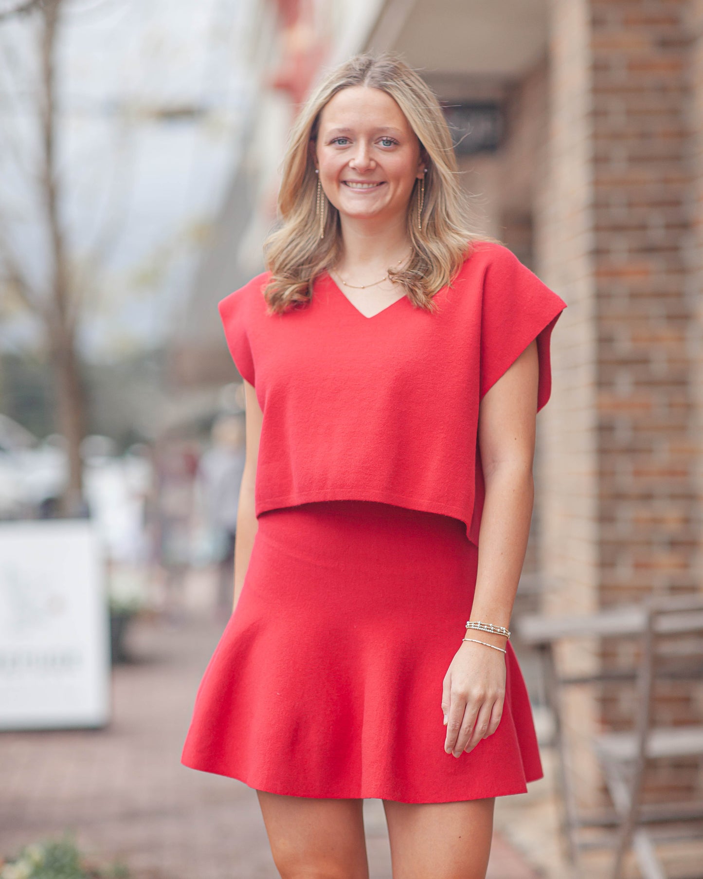 Ava V-Neck Sweater-Red