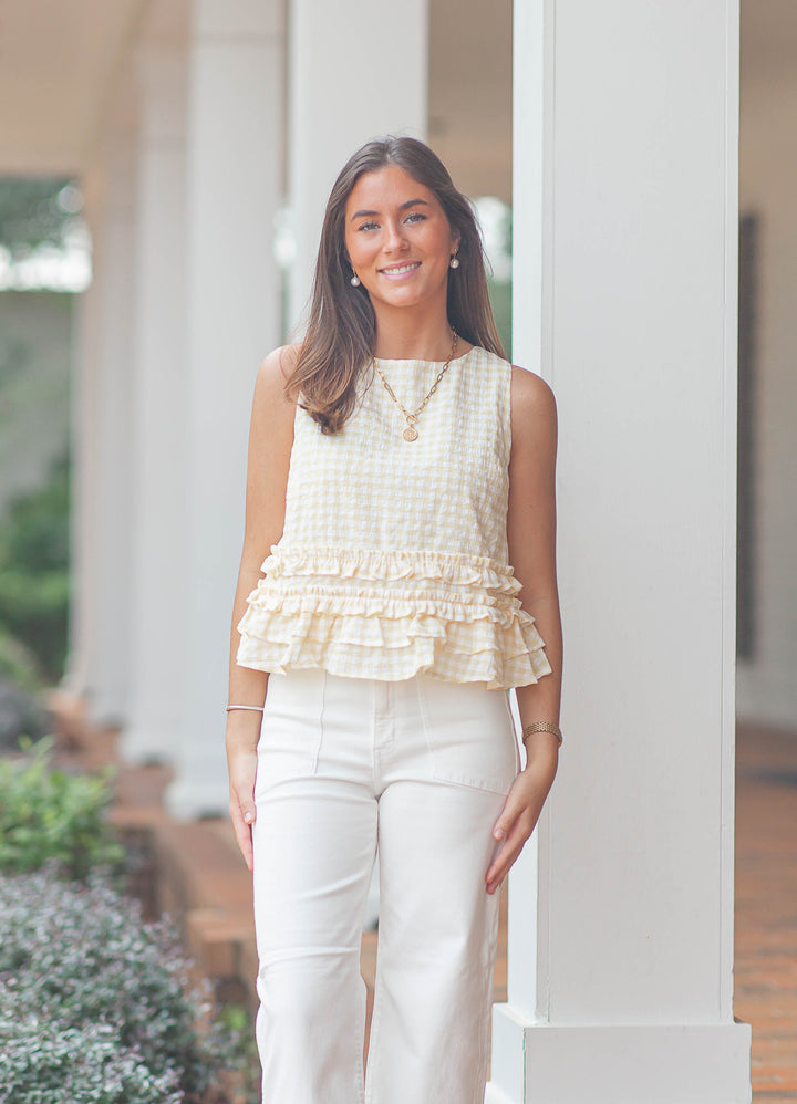 June Gingham Top-Lemon