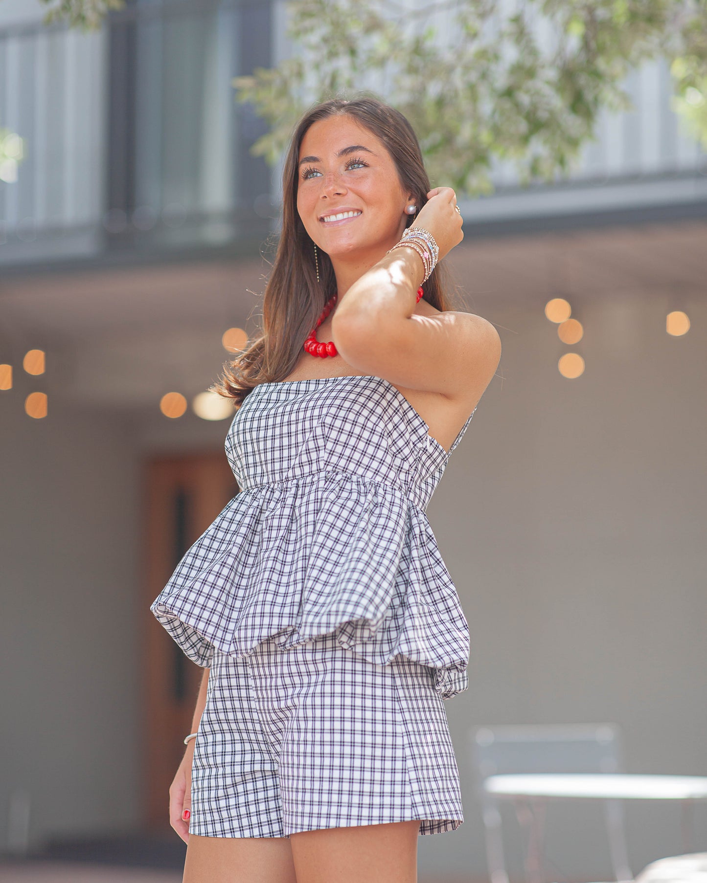 Trinity Checkered Balloon Top-Black