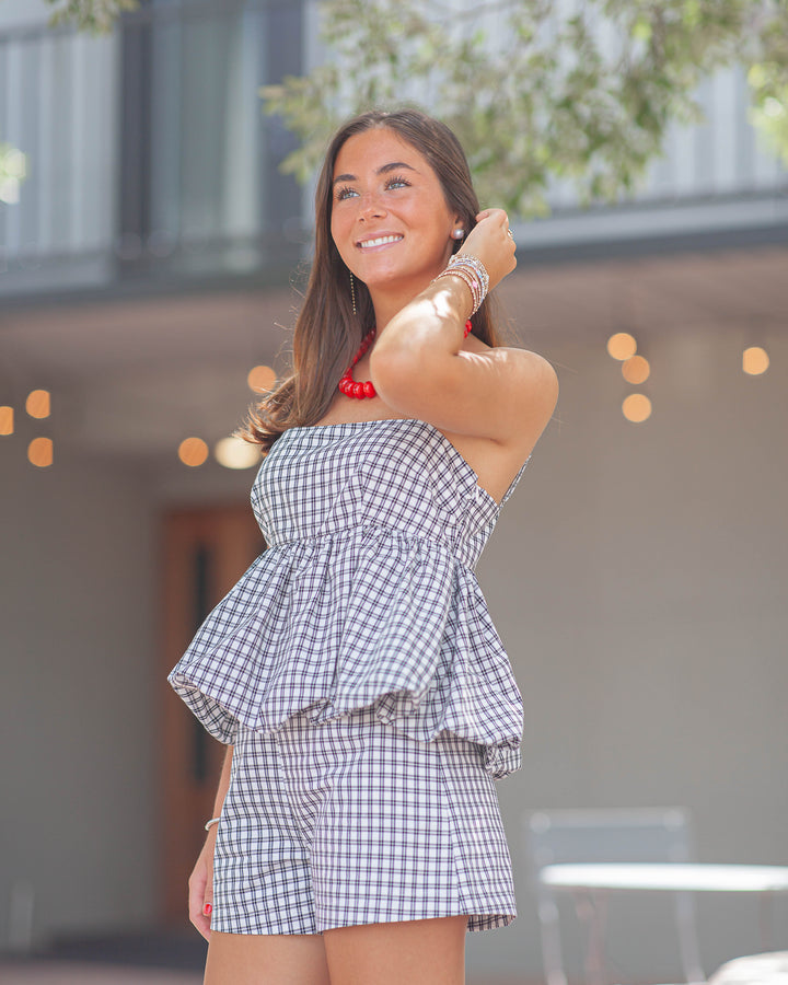 Trinity Checkered Balloon Top-Black
