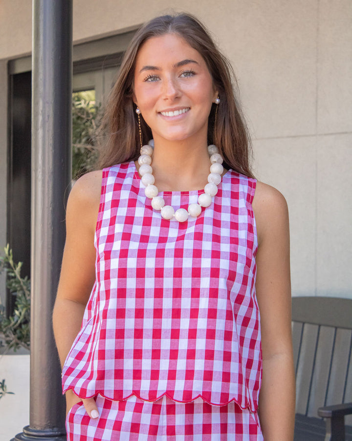 Danielle Gingham Top-Crimson
