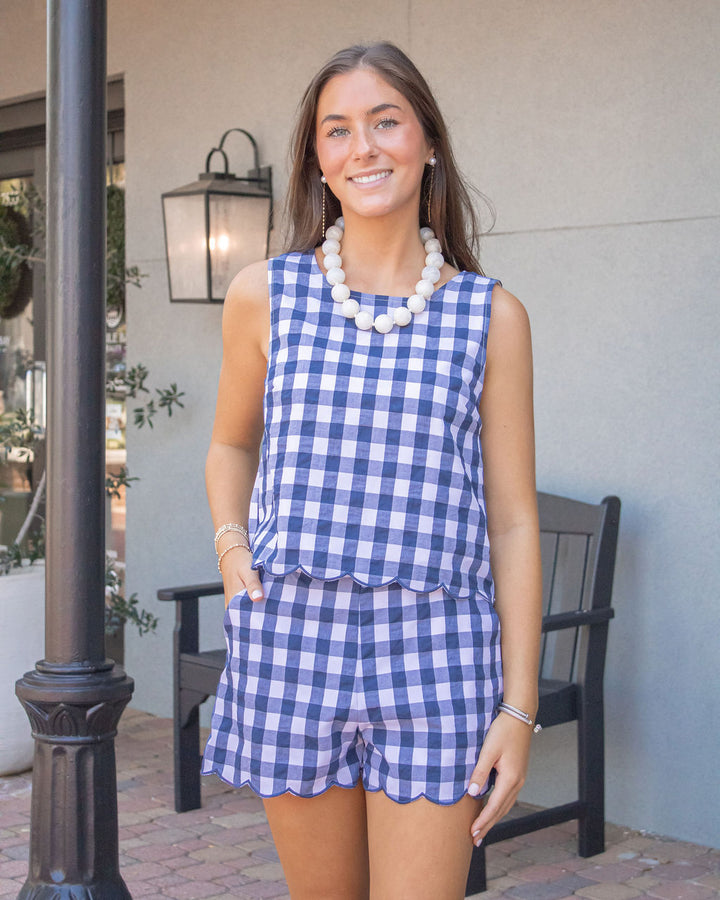 Danielle Gingham Top-Navy