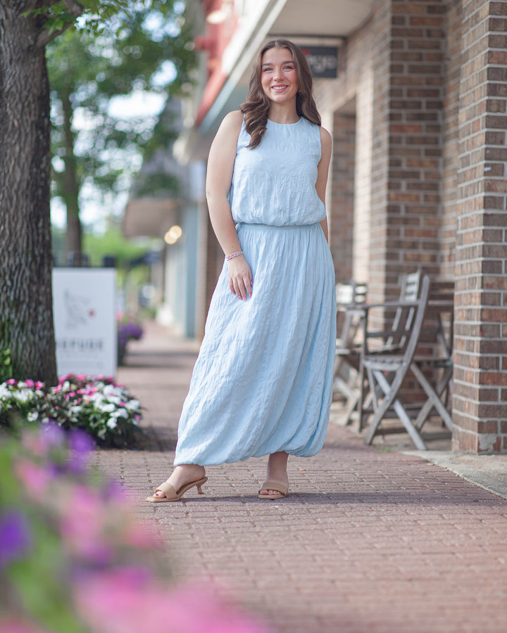 Morgan Crinkle Bubble Midi Skirt-Blue