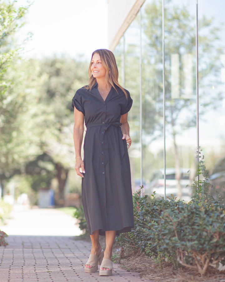 Olivia Collared Midi Dress-Black