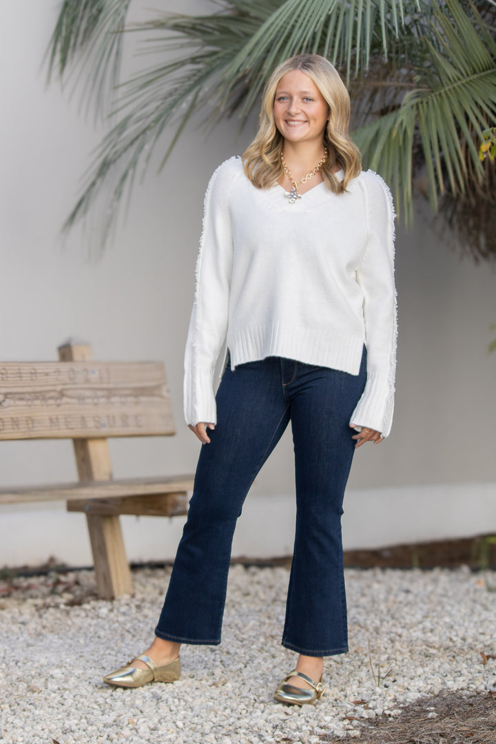 Melody Frayed Sweater-White