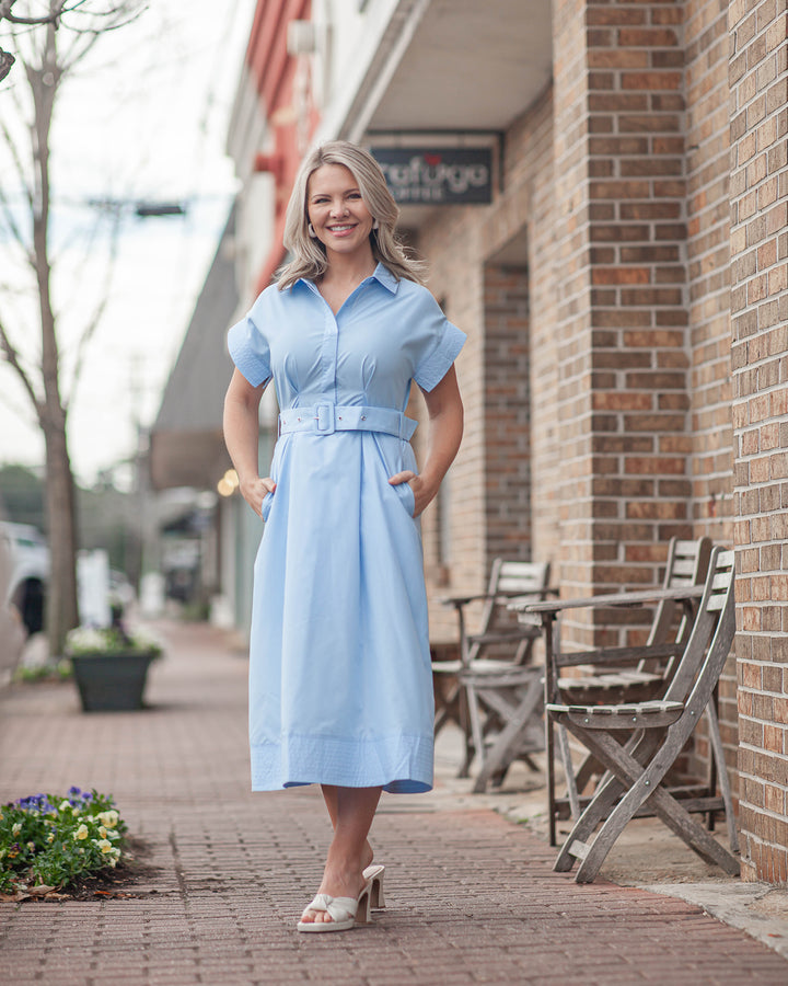 Veronica Belted Midi Dress-Blue