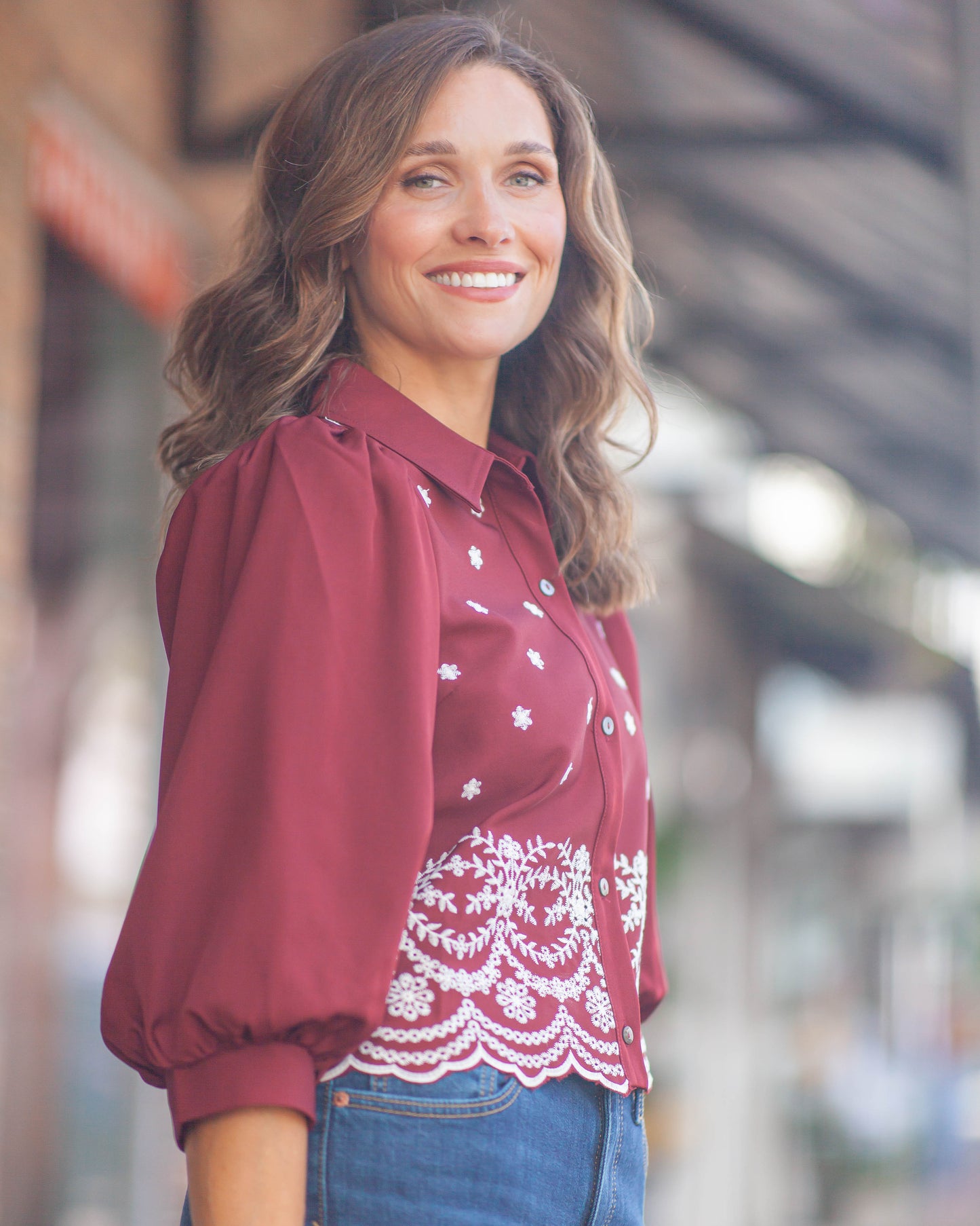 Tristan Floral Embroidered Top-Garnet