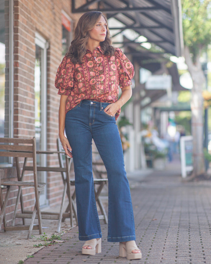 Marie Floral Top-Burgundy