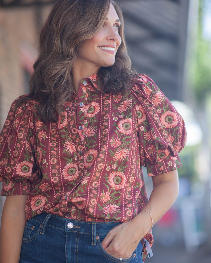 Marie Floral Top-Burgundy