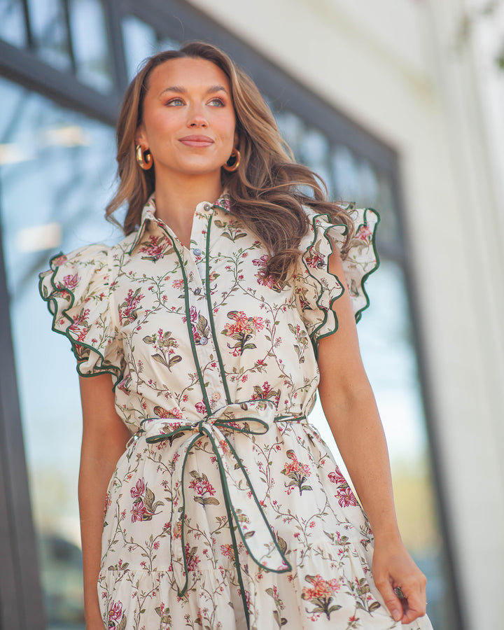 Eloise Flutter Sleeve Dress-Ecru