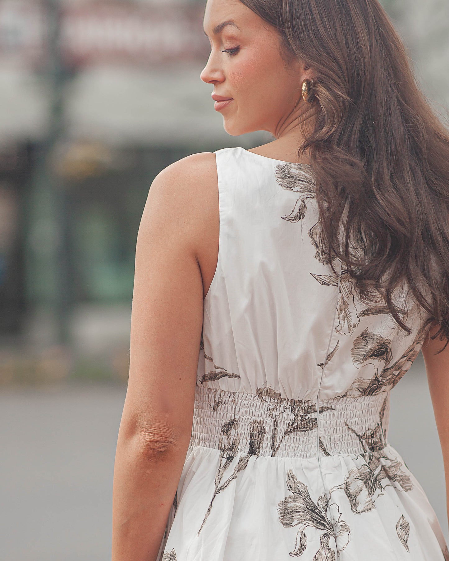 Whitney Botanical Mini Dress-White