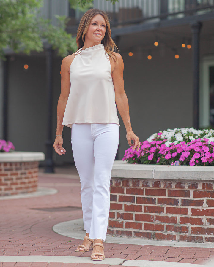 Dana Mock Neck Top-Pearl