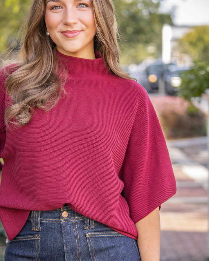 Ryan Ribbed Sweater Top-Crimson