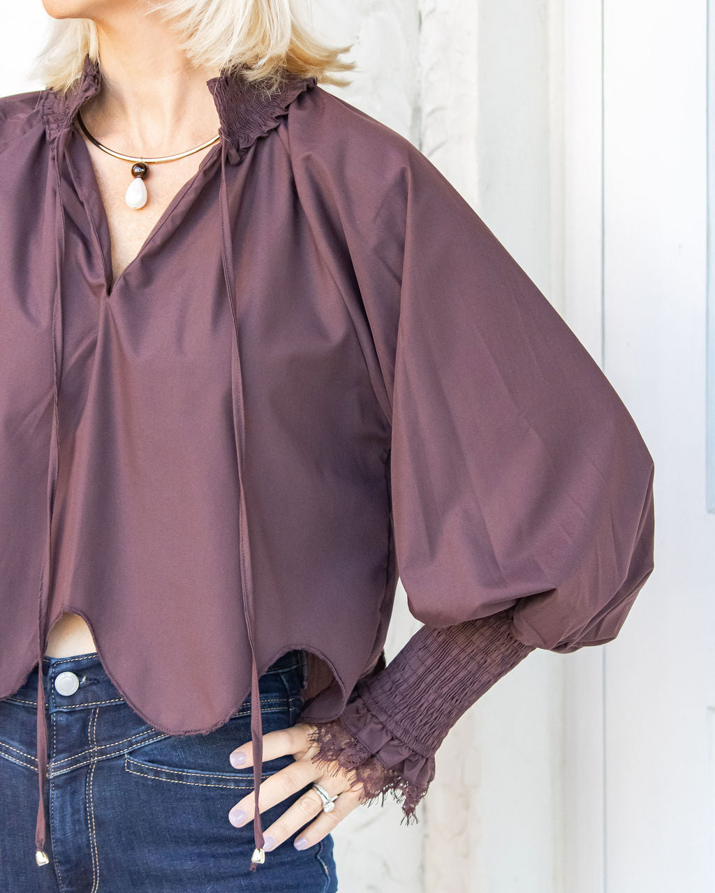 Molly Lace Trim Top-Chocolate