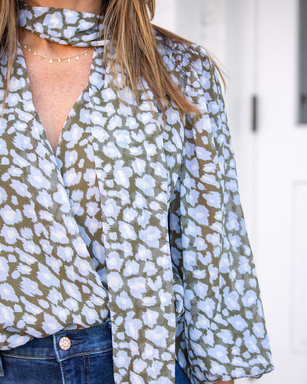 Corinne Balloon Sleeve Top-Blue