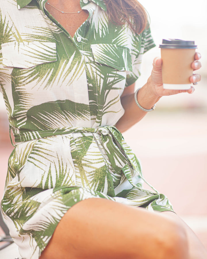 Olivia Tropical Print Romper-Green