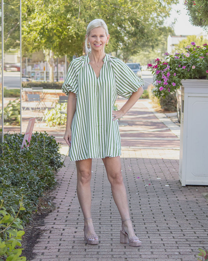 Katherine Stripe Mini Dress-Olive