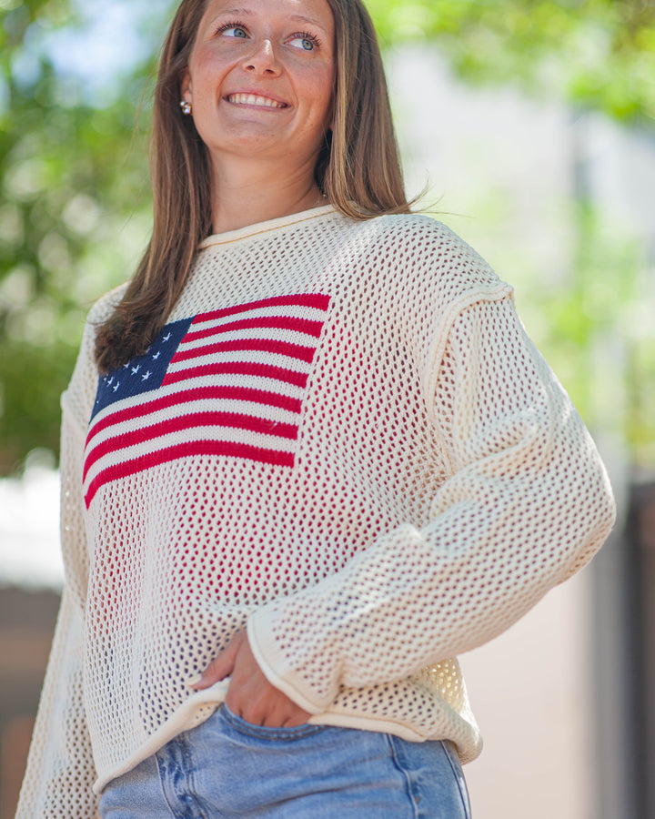 American Flag Sweater-Natural