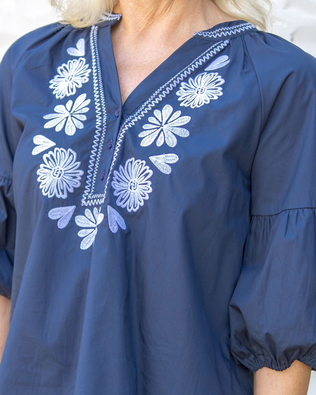 Lindsey Embroidered Top-Navy