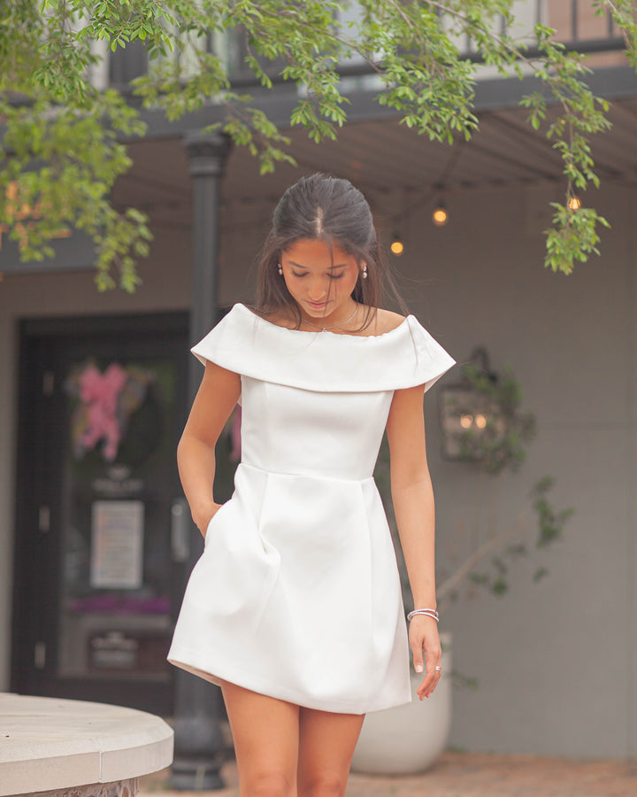 Erin Mini Off Shoulder Dress-White
