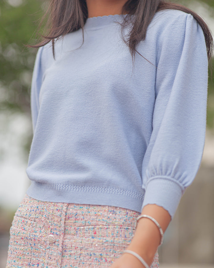 Britt Knit 3/4 Sleeve Top-Sky