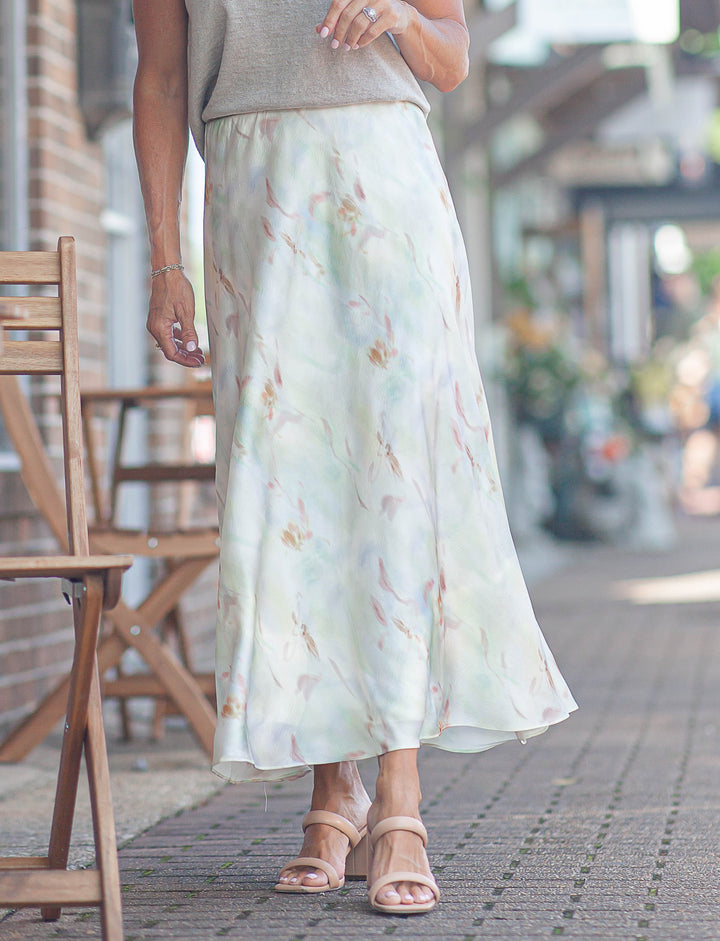 Barbara Satin Midi Skirt-Mint