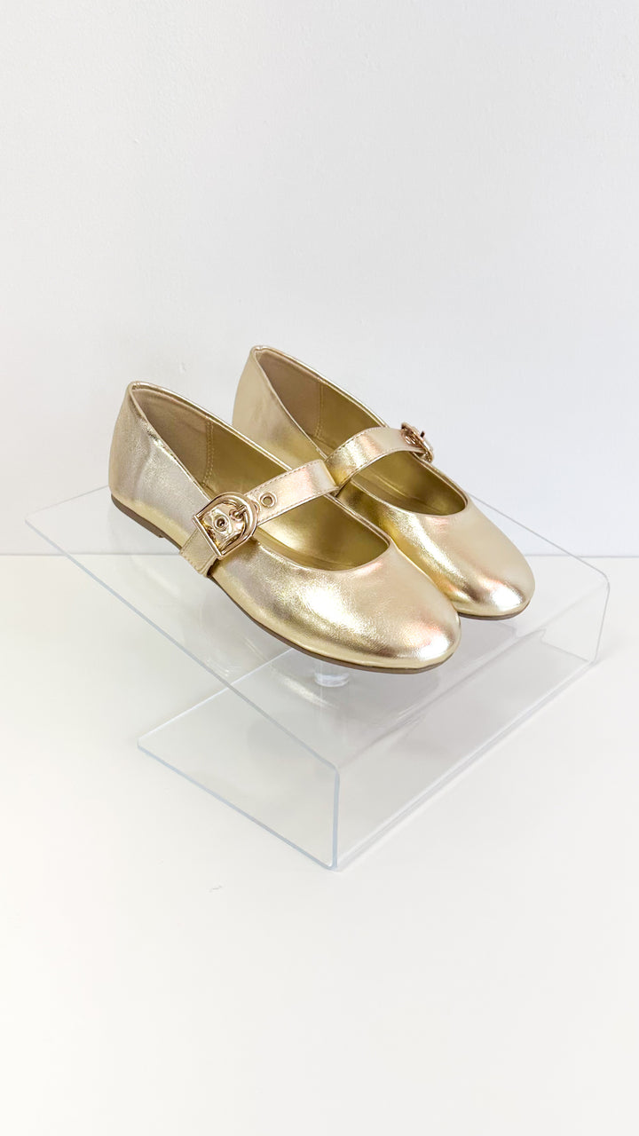 Seesaw Ankle Strap Flats-Gold