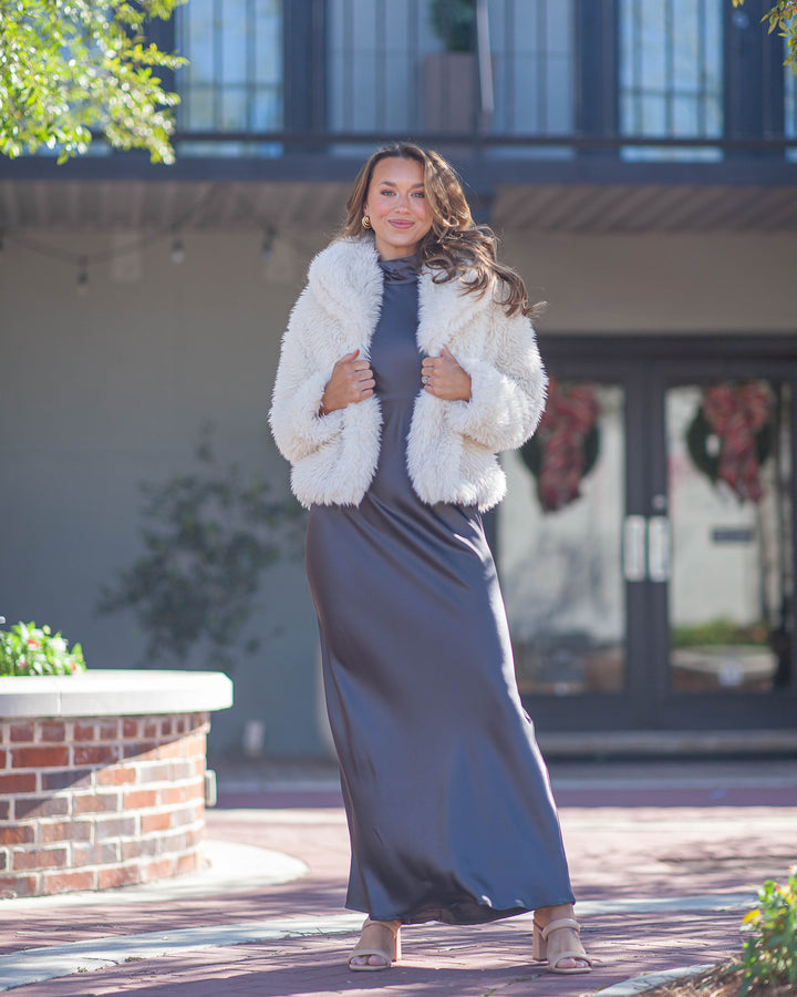 Melody Faux Fur Coat-Ivory