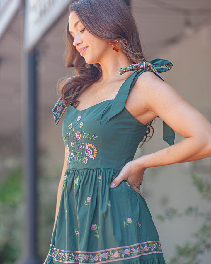 Mia Embroidered Maxi Dress-Green